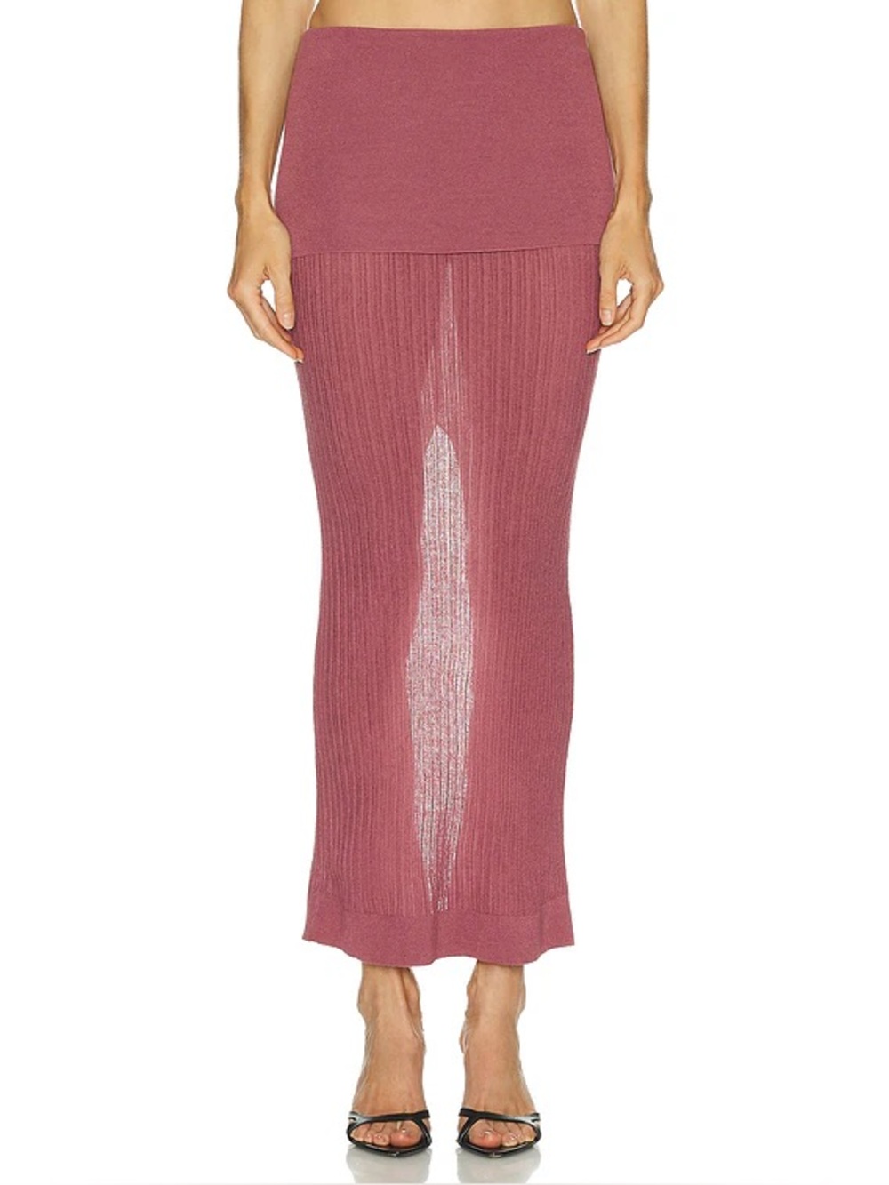 Skims Ribbed Knit Maxi Skirt - Dusty Rose